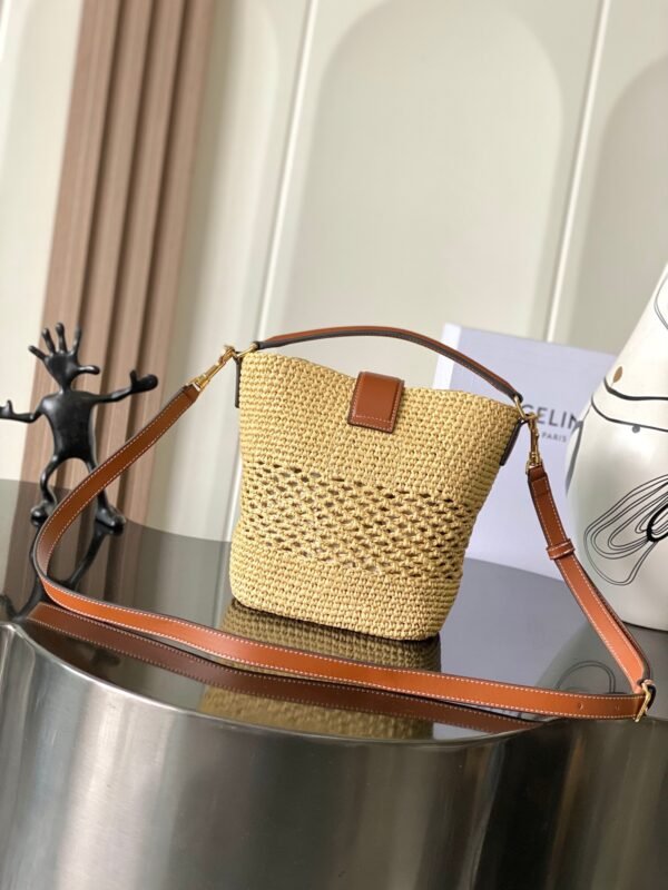 119742GNS-02NT (8) CELINE SMALL LOUISE BUCKET IN RAFFIA AND CALFSKIN