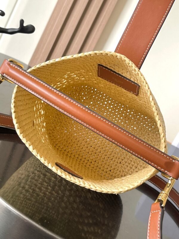 119742GNS-02NT (9) CELINE SMALL LOUISE BUCKET IN RAFFIA AND CALFSKIN