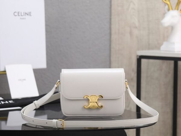 CELINE TEEN TRIOMPHE BAG IN SHINY CALFSKIN WHITE