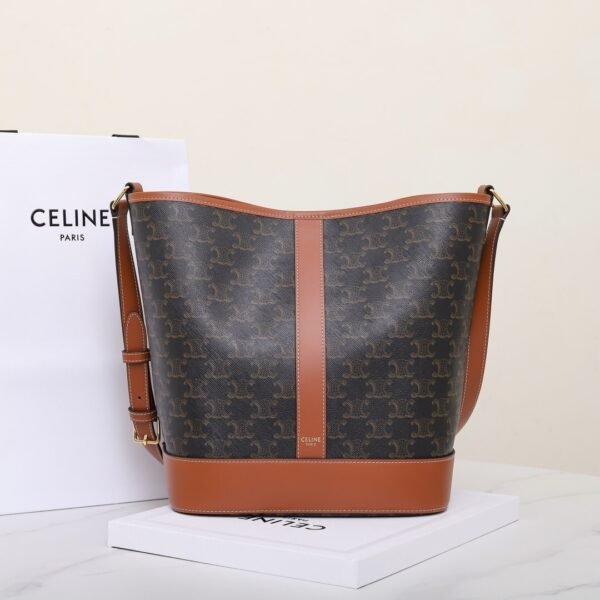 CELINE Medium Bucket IN Triomphe Canvas and calfskin