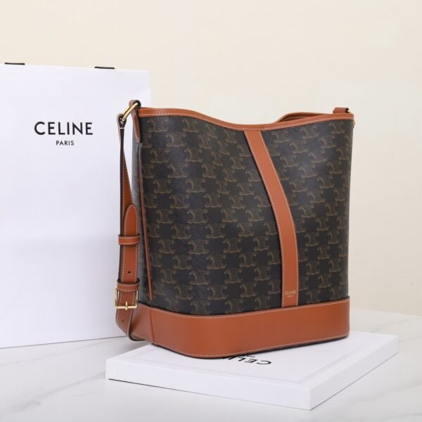 CELINE Medium Bucket IN Triomphe Canvas and calfskin