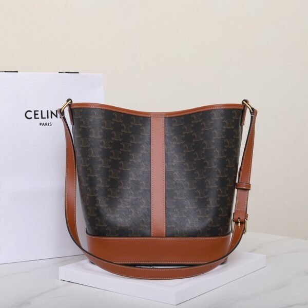 CELINE Medium Bucket IN Triomphe Canvas and calfskin
