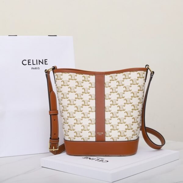 CELINE Small Bucket IN Triomphe Canvas and calfskin