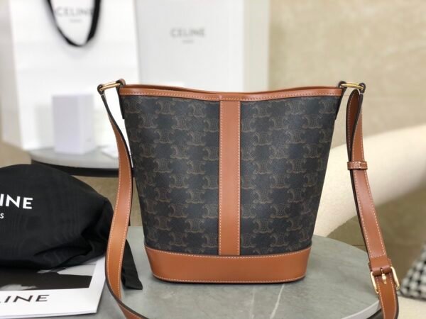191442CAS-04LU (3) CELINE Small Bucket IN Triomphe Canvas and calfskin