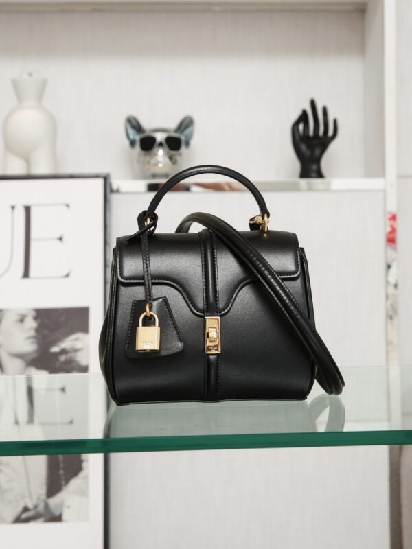 197983BEY-38NO (2) CELINE MINI 16 IN SATINATED CALFSKIN BLACK