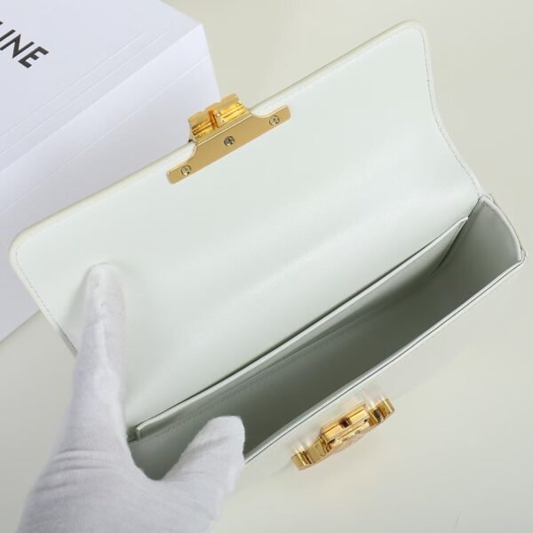 Celine Women Chain Shoulder Bag Triomphe in Shiny Calfskin-White