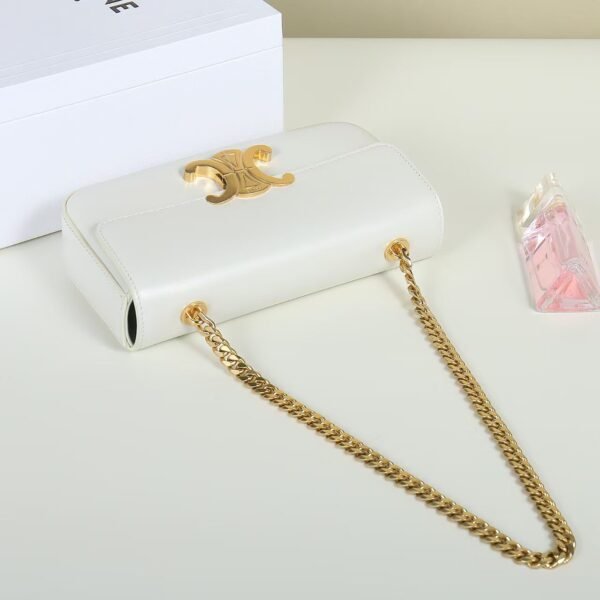 Celine Women Chain Shoulder Bag Triomphe in Shiny Calfskin-White