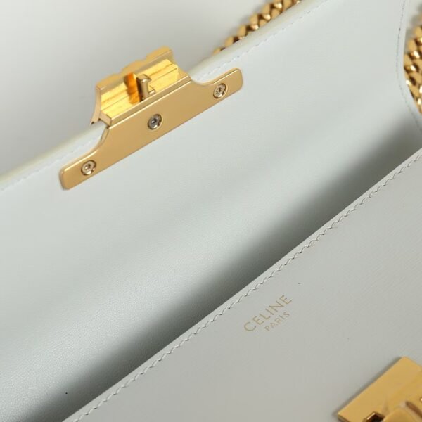 Celine Women Chain Shoulder Bag Triomphe in Shiny Calfskin-White