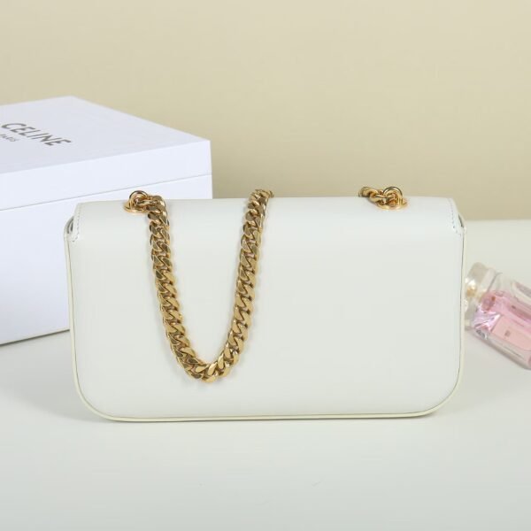 Celine Women Chain Shoulder Bag Triomphe in Shiny Calfskin-White