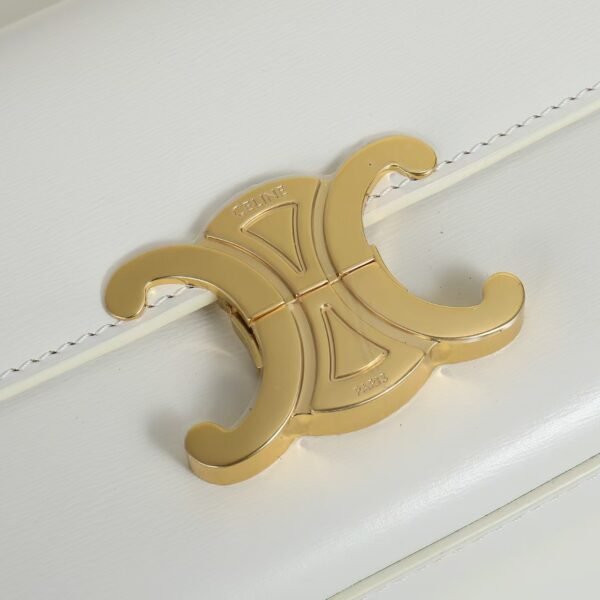 Celine Women Chain Shoulder Bag Triomphe in Shiny Calfskin-White