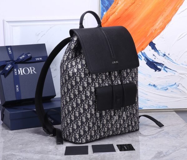 Dior Unisex CD Motion Backpack Beige Black Dior Oblique Jacquard Grained Calfskin