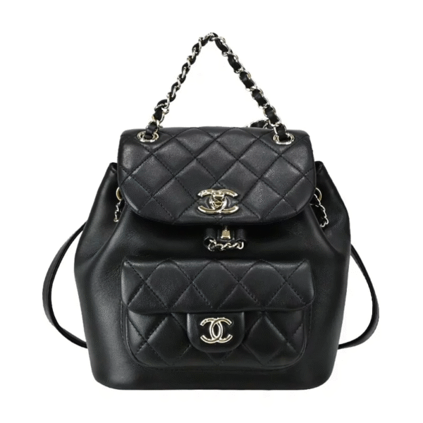 22A Duma Black (1) CHANEL 22A Duma classic gold double C LOGO diamond quilted lambskin Backpack small