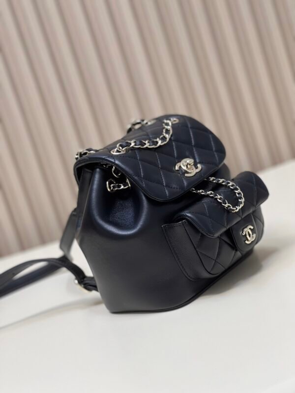 22A Duma Black (1) CHANEL 22A Duma classic gold double C LOGO diamond quilted lambskin Backpack small