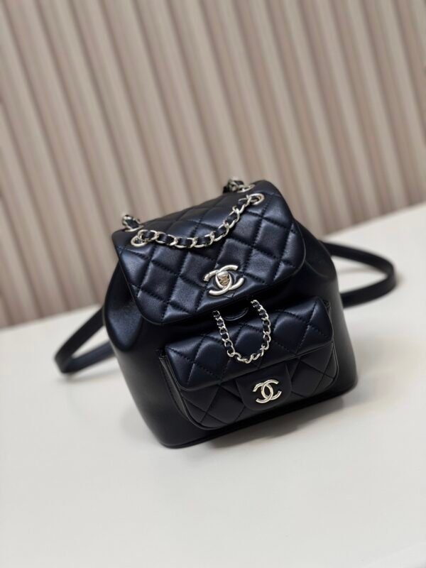 22A Duma Black (2) CHANEL 22A Duma classic gold double C LOGO diamond quilted lambskin Backpack small