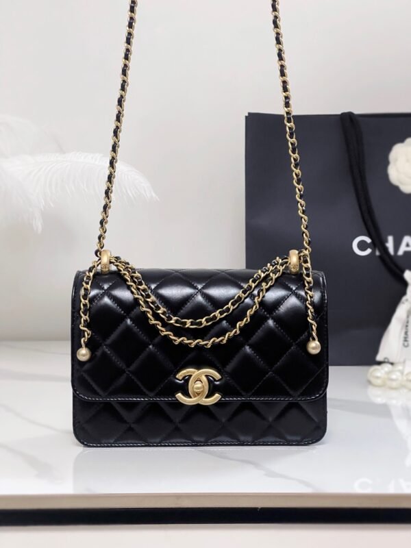 CHANEL 24C Double Gold Bead Handbag 22cm