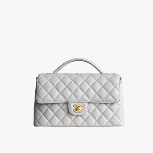 CHANEL flap bag with top handle Lambskin White