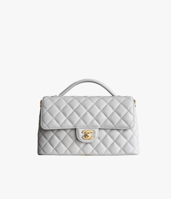 CHANEL AS5356 (1) CHANEL flap bag with top handle Lambskin White