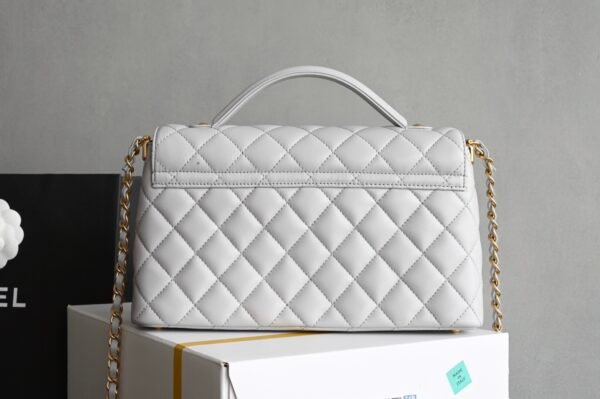CHANEL AS5356 (3) CHANEL flap bag with top handle Lambskin White