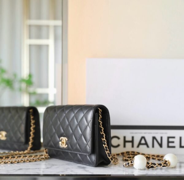 Chanel Woc Lambskin Double Pearl Adjustable Buckle Crossbody Bag