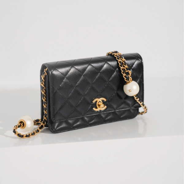 Chanel Woc Lambskin Double Pearl Adjustable Buckle Crossbody Bag