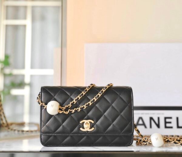 Chanel Woc Lambskin Double Pearl Adjustable Buckle Crossbody Bag