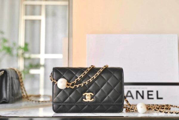 Chanel Woc Lambskin Double Pearl Adjustable Buckle Crossbody Bag