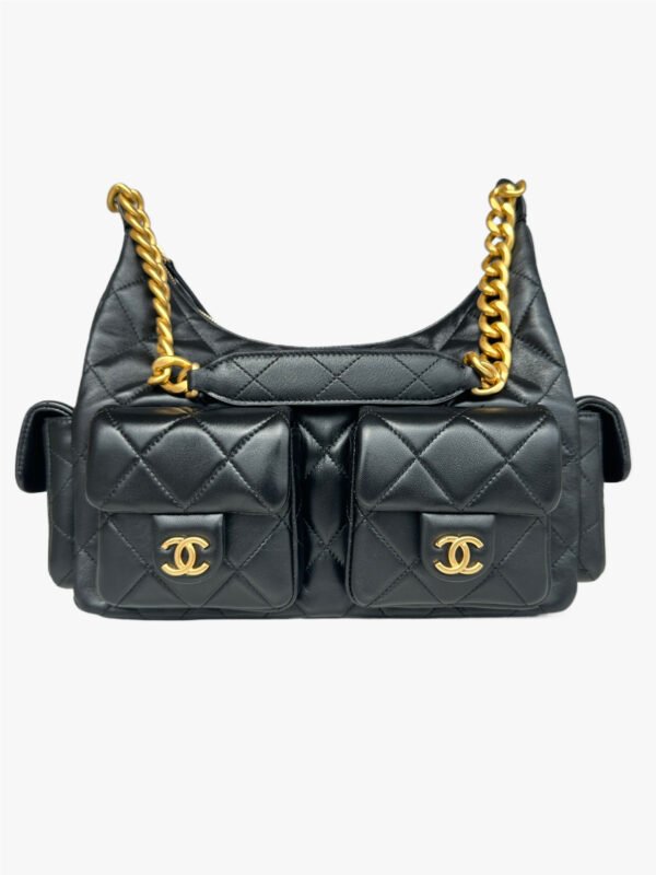 Chanel Hobo Cargo Bag Calfskin Leather Black