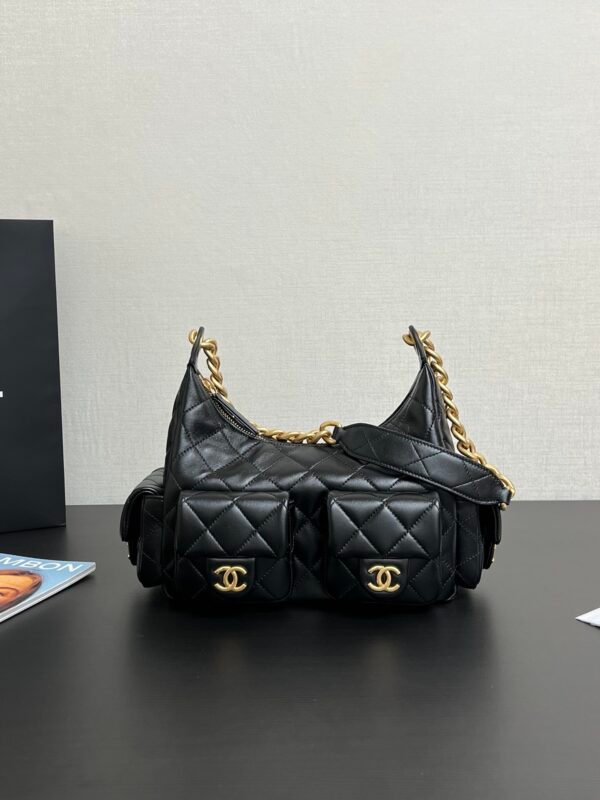 Chanel Hobo Cargo Bag Calfskin Leather Black