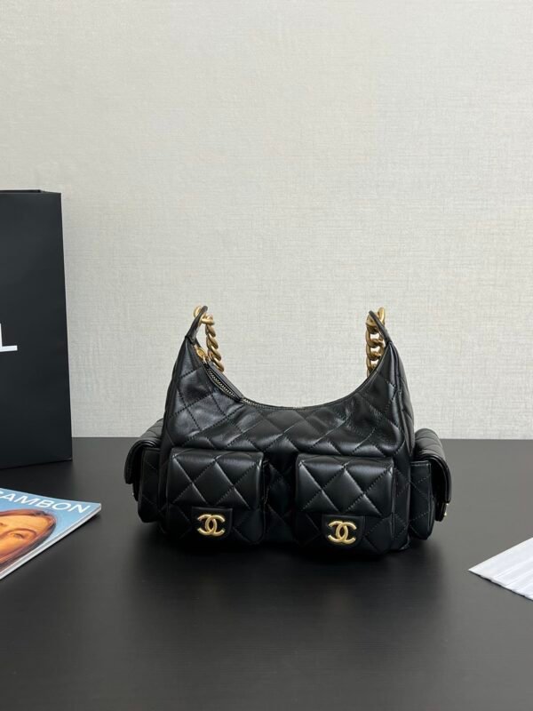 Chanel Hobo Cargo Bag Calfskin Leather Black