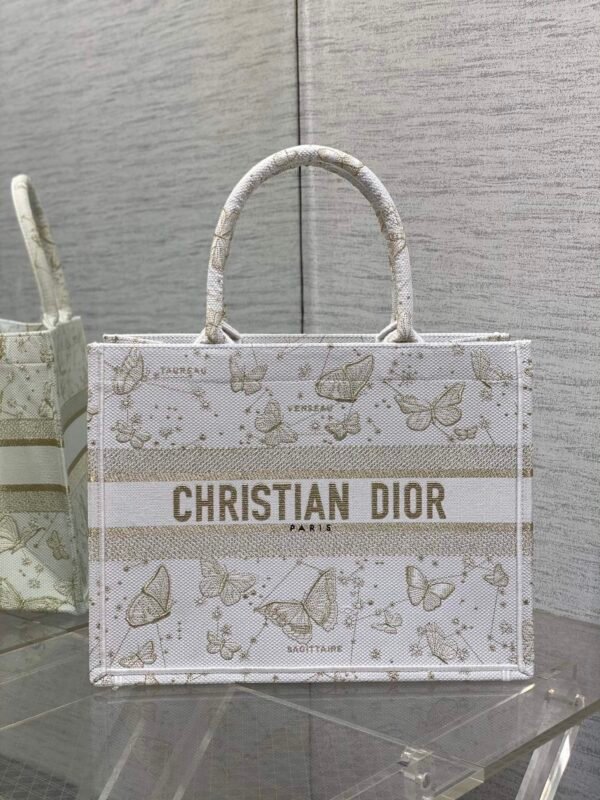 White+Gold+Butterfly-M (4) Medium Dior Book Tote Golden Butterfly