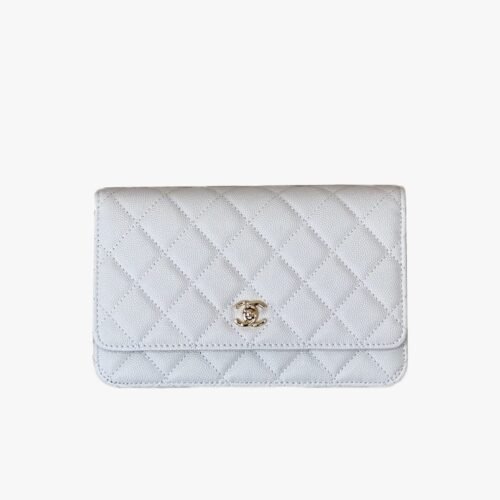 Chanel Chanel Classic Quilted WOC Wallet Crossbody Bag White in Leather Grained cowhide