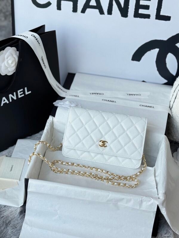 Chanel Chanel Classic Quilted WOC Wallet Crossbody Bag White in Leather Grained cowhide