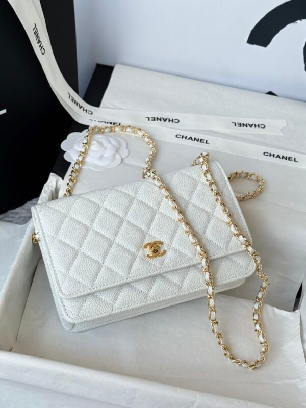 Chanel Chanel Classic Quilted WOC Wallet Crossbody Bag White in Leather Grained cowhide
