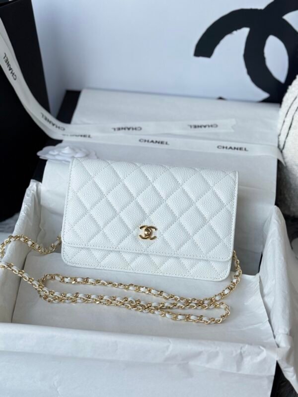 Chanel Chanel Classic Quilted WOC Wallet Crossbody Bag White in Leather Grained cowhide