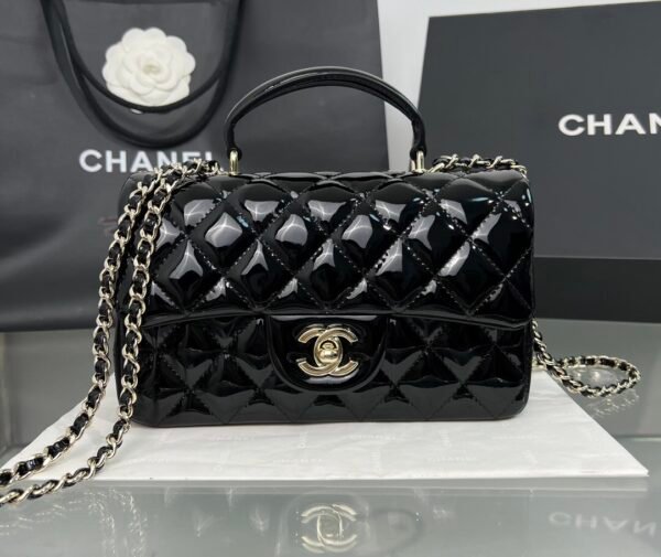Chanel Mini Flap Bag with Top Handle Patent Calfskin