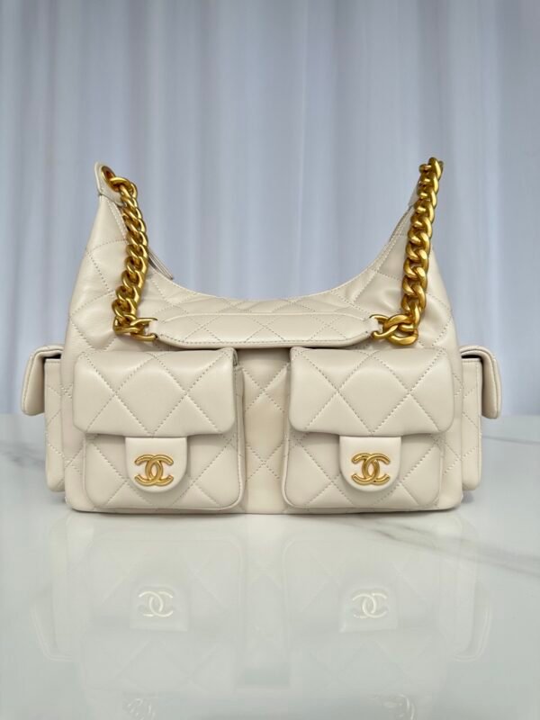 Chanel Hobo Cargo Bag Calfskin Leather White