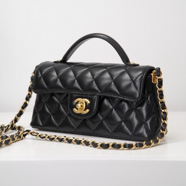 Chanel Mini Flap Bag with Top Handle Lambskin & Gold-Tone Metal Black
