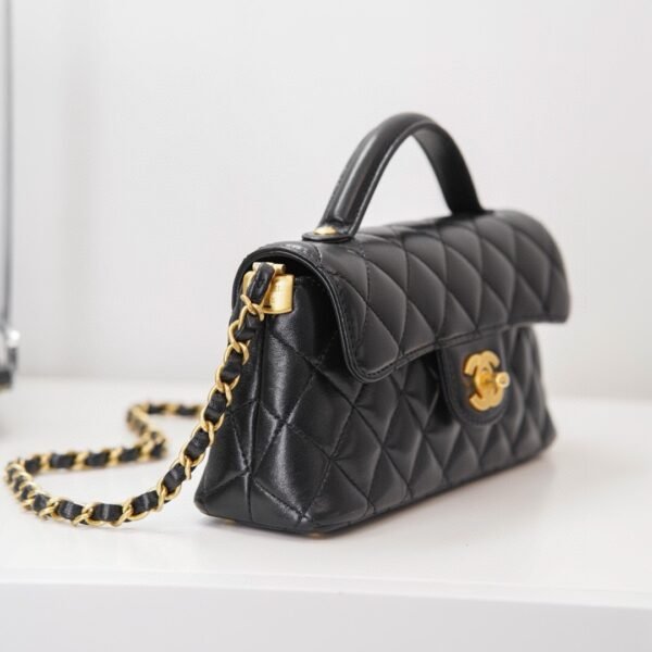 Chanel Mini Flap Bag with Top Handle Lambskin & Gold-Tone Metal Black