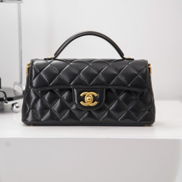 Chanel Mini Flap Bag with Top Handle Lambskin & Gold-Tone Metal Black