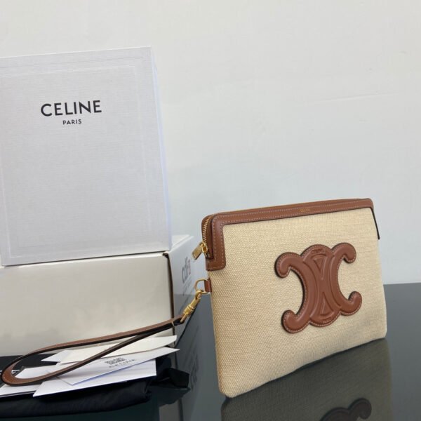 10J502EW1 (9) SMALL POUCH WITH STRAP CUIR TRIOMPHE IN TEXTILE AND CALFSKIN