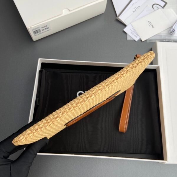 SMALL POUCH WITH STRAP CUIR TRIOMPHE IN RAFFIA EFFECT TEXTILE AND CALFSKIN