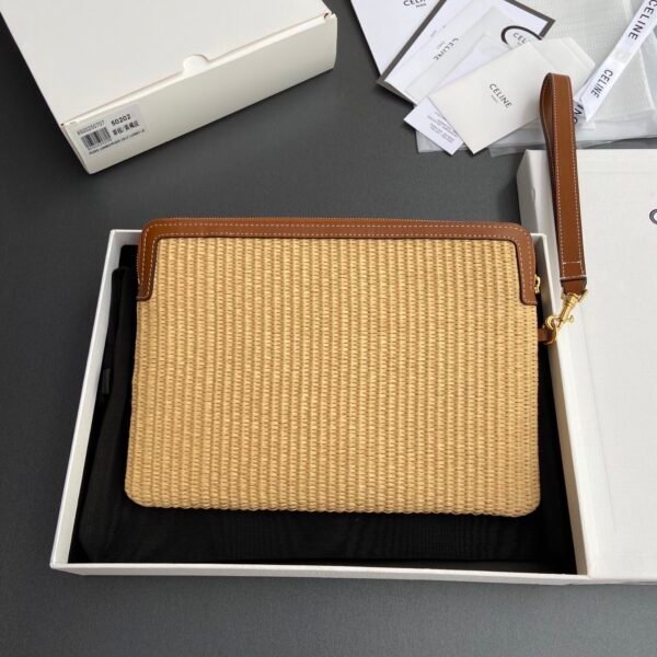 SMALL POUCH WITH STRAP CUIR TRIOMPHE IN RAFFIA EFFECT TEXTILE AND CALFSKIN