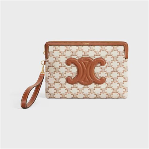 10J502FCU (1) SMALL POUCH WITH STRAP CUIR TRIOMPHE IN TEXTILE WITH TRIOMPHE PRINT AND CALFSKIN