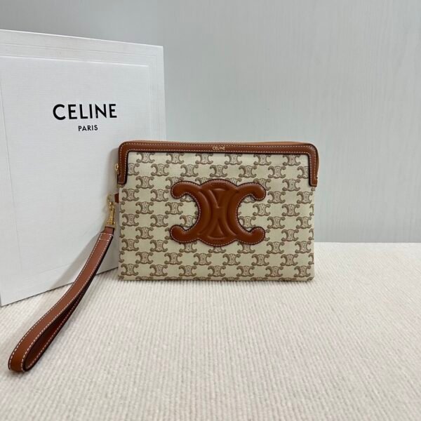 SMALL POUCH WITH STRAP CUIR TRIOMPHE IN TEXTILE WITH TRIOMPHE PRINT AND CALFSKIN