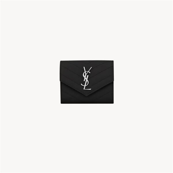 403943BOW021000 (1) CASSANDRE MATELASSÉ COMPACT TRI FOLD WALLET IN GRAIN DE POUDRE LEATHER