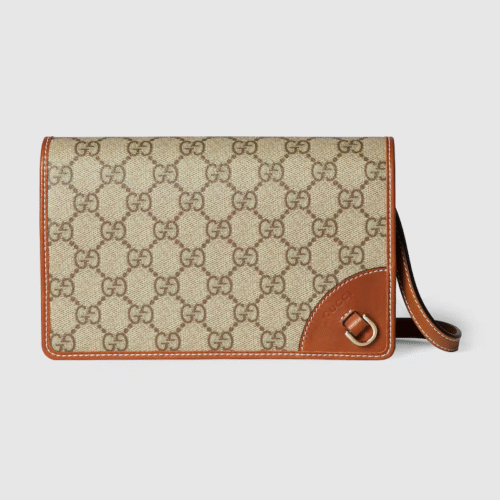 820688 FAD6L 9758 (1) GG EMBLEM WALLET WITH LEATHER STRAP