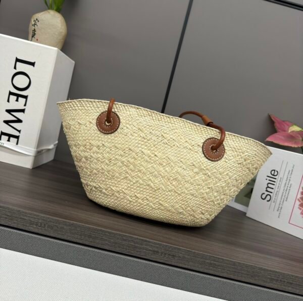 Small Anagram Basket bag in iraca palm and calfskin