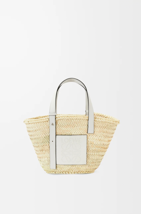 Basket bag in palm leaf and calfskin