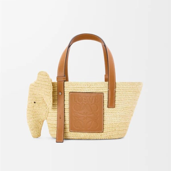 Small Elephant basket in raffia and calfskin