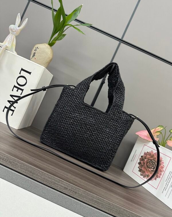 Small LOEWE Font tote in raffia